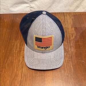 Wrangler Gray and Navy Hat with Flag Emblem